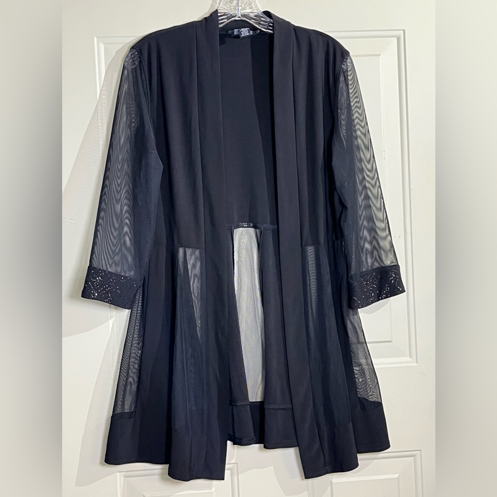 R&M Richards Black Sheer Mesh Open Front Jacket Cardigan Women’s Size M
